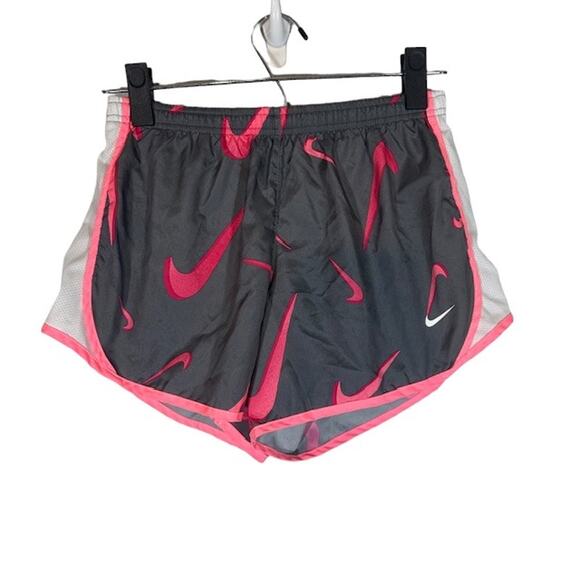 Nike Dri Fit Standard Fit Gray & Pink Nike Logo Athletic Shorts Women Sz L - Picture 1 of 10